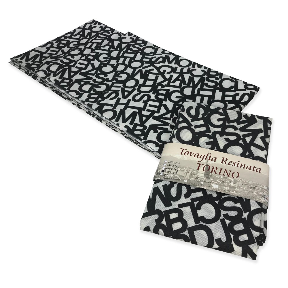 TOVAGLIA ANTIMACCHIA RESINATA TORINO LETTERE BIANCO NERO TOVAGLIA ANTIMACCHIA RESINATA TORINO LETTERE BIANCO NERO