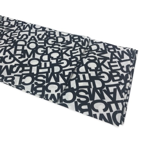 STAIN-RESISTANT RESIN-COATED TABLECLOTH TORINO LETTERE WHITE BLACK