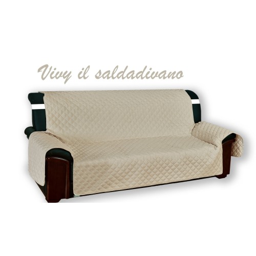 Gesteppter Sofabezug Vivy Beige Ecru - Sofaschutz mit Armlehnen - Waschbares Polyester, rutschfest