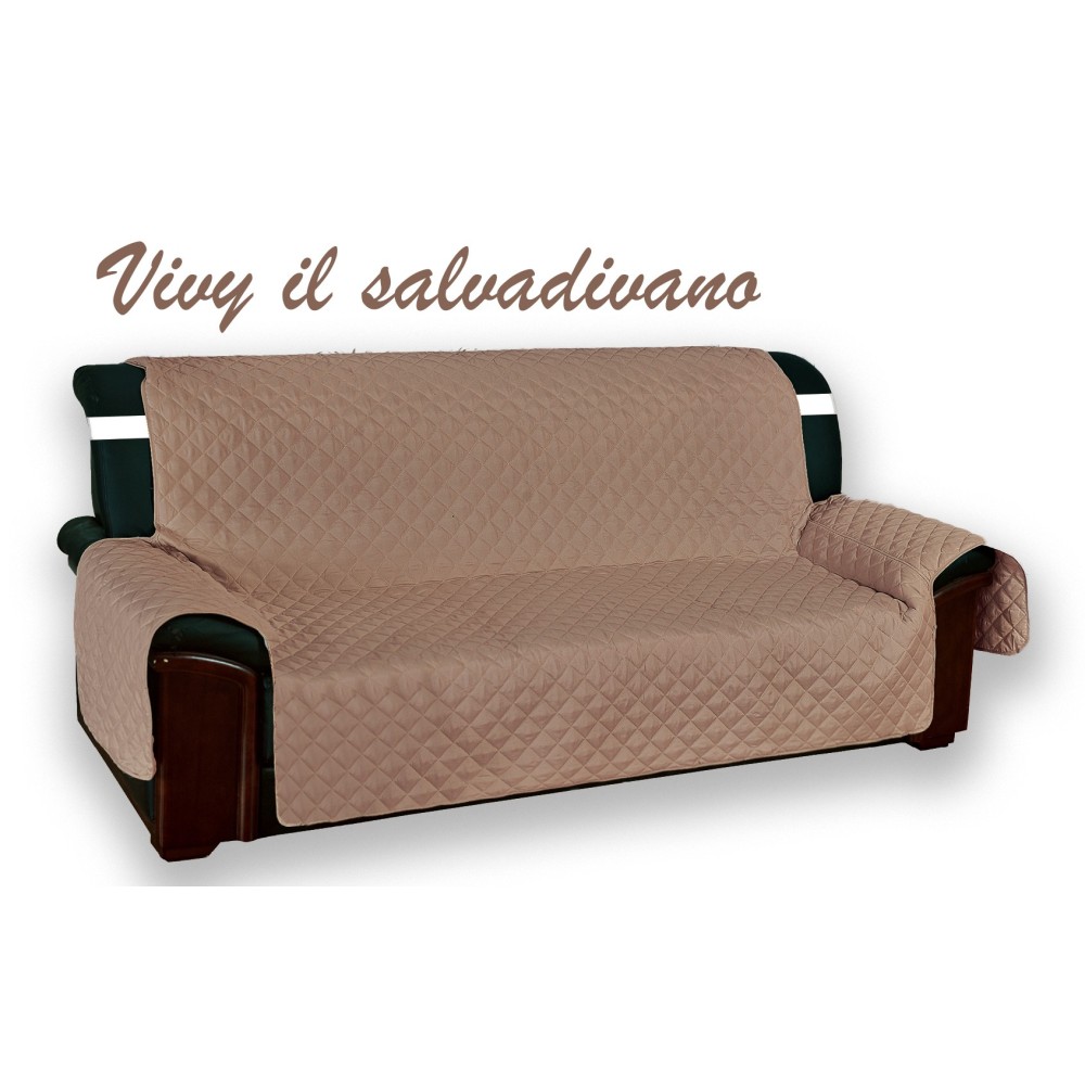 Housse de canapé matelassée Vivy Taupe - Protecteur de canapé avec accoudoirs - Polyester lavable, antidérapant