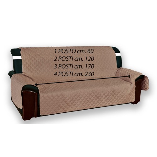 Housse de canapé matelassée Vivy Taupe - Protecteur de canapé avec accoudoirs - Polyester lavable, antidérapant