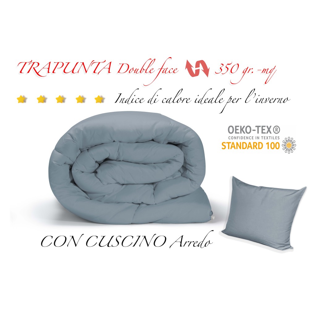 TRAPUNTA NR piumone TINTA UNITA NERO - GRIGIO double face INVERNALE 350 GR.