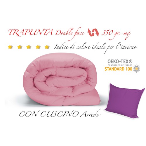 TRAPUNTA FX piumone TINTA UNITA FUCSIA - ROSA double face INVERNALE 350 GR. CON FEDERA ARREDO