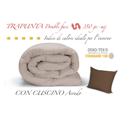 QUILT MR DUVET PLAIN CREAM - BROWN double face WINTER 350 GR. WITH FURNITURE PILLOWCASE