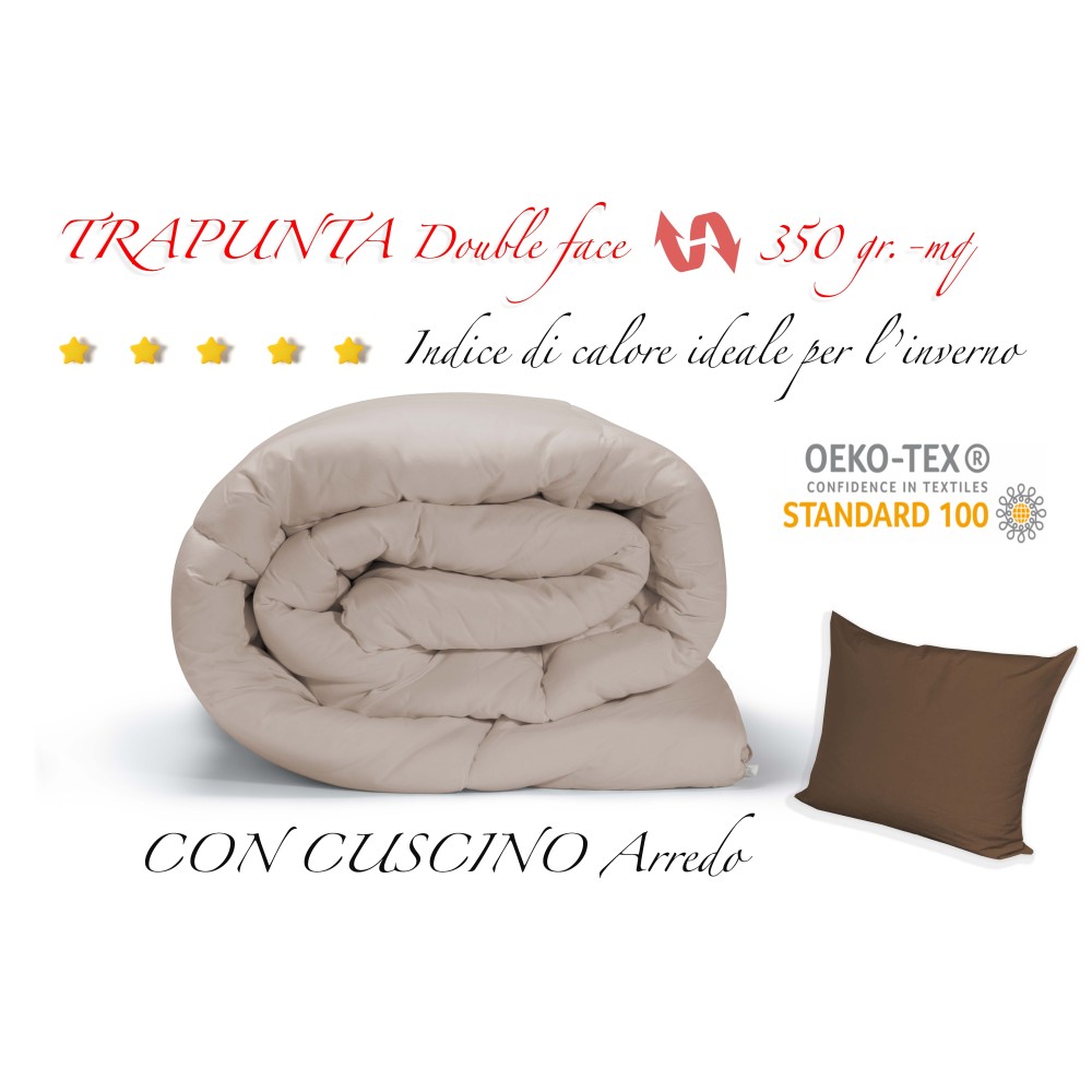 TRAPUNTA MR piumone TINTA UNITA PANNA - MARRONE double face INVERNALE 350 GR. CON FEDERA ARREDO