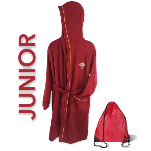 Peignoir ENFANT Garçon ORIGINAL A.S. ROMA En Microéponge Avec SAC À DOS DE PISCINE