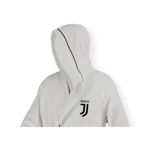 ORIGINAL JUVE JUVENTUS SCHWARZ-WEISSER MIKROSCHWAMM-BADEMANTEL FÜR ERWACHSENE MIT POOLRUCKSACK