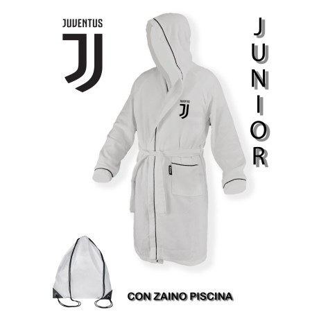 ORIGINAL JUVE JUVENTUS MICROSPONGE BATHROBE FOR BOYS IN BLACK WHITE