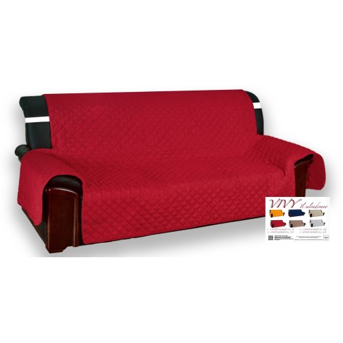Gesteppter Sofabezug Vivy Bordeaux Rot - Sofaschutz mit Armlehnen - waschbares Polyester, rutschfest