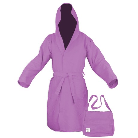 TECHNICAL PODDY BATHROBE IN LILAC MICROFIBER