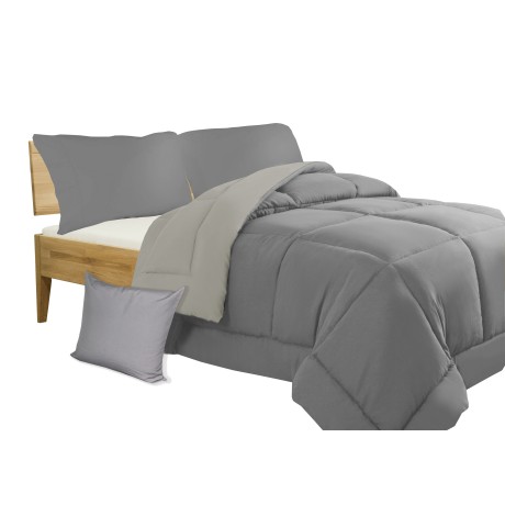 EDREDÓN GR EDREDÓN GRIS LISO doble cara INVIERNO 350 GR. CON MUEBLE FUNDA DE ALMOHADA