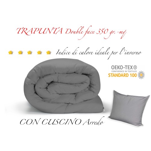 TRAPUNTA GR piumone TINTA UNITA GRIGIO  double face INVERNALE 350 GR. CON FEDERA ARREDO