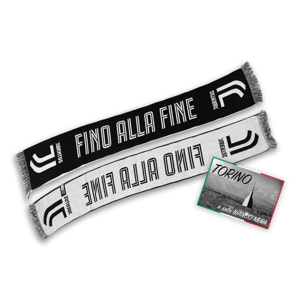 SCIARPA ACRILICO JACQUARD JUVENTUS FINO ALLA FINE e cartolina TORINO È SCIARPA ACRILICO JACQUARD JUVENTUS FINO ALLA FINE e cartolina TORINO È