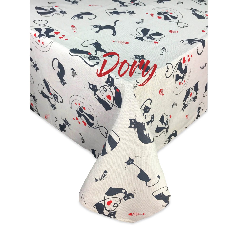 DORY CAT DESIGN BLACK TABLECLOTH