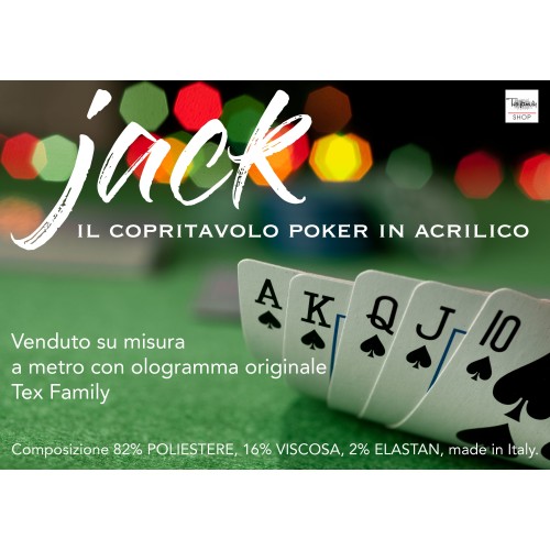 COPRITAVOLO PANNO JACK GIOCO CARTE POKER ACRILICO VERDE A METRO SU MISURA H.cm. 150 CON OLOGRAMMA