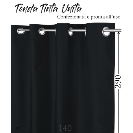 RIDEAU DE COULEUR UNIE NOIR CM.140X290 EMBALLÉ