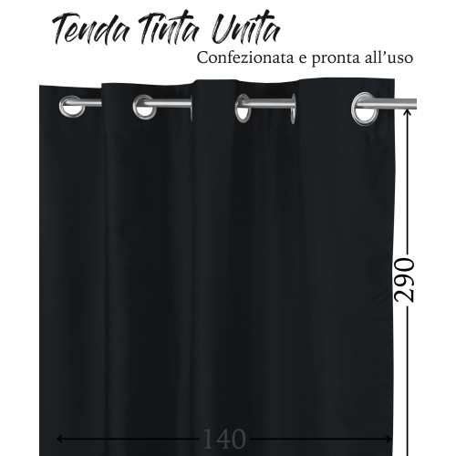 RIDEAU DE COULEUR UNIE NOIR CM.140X290 EMBALLÉ