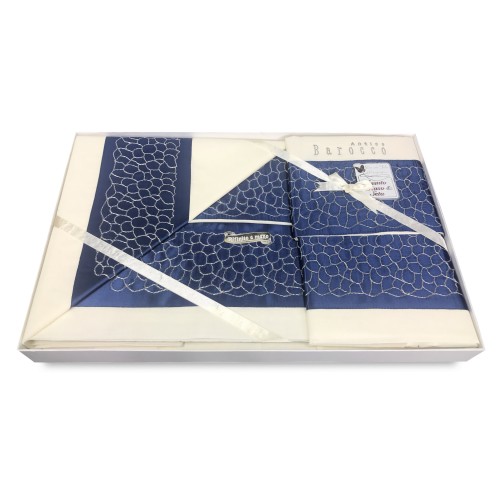 SHARON LAKENSATZ MIT BLAUEM APPLIZIERTEM RAND DOUBLE IDEA SPOSA