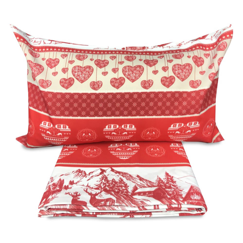 PIAN BENOT TYROLEAN DUVET COVER WITH DEER HEARTS AND SOFT MICROFIBER TRUNKS