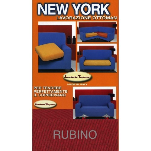 Copridivano New York Rosso Rubino Elasticizzato, Antigraffio, per Divani con Braccioli, Telo Divano Universale, Made in Italy