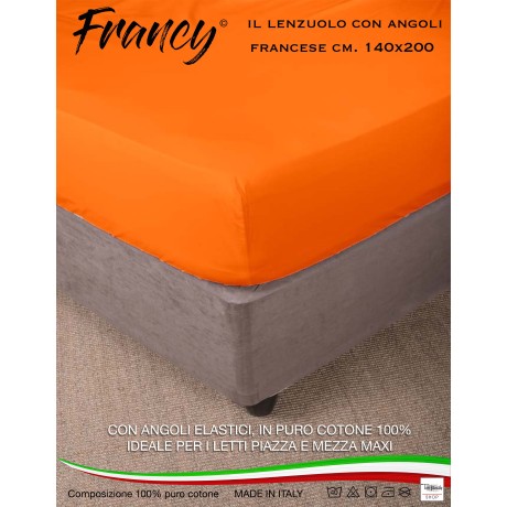 LENZUOLO CON ANGOLI FRANCY ARANCIO FRANCESE 1 PIAZZA E MEZZA GRANDE MAXI