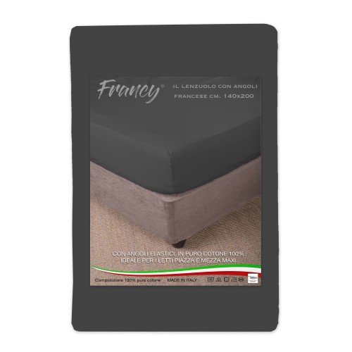SPANNBETTTUCH FRANCY DUNKELGRAU FRANZÖSISCH 1 1/2 GROSSE MAXI