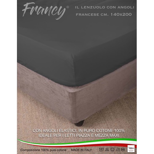 FITTED SHEET FRANCY DARK GREY FRENCH 1 AND A HALF LARGE MAXI
