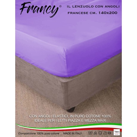 LENZUOLO CON ANGOLI FRANCY LILLA FRANCESE 1 PIAZZA E MEZZA GRANDE MAXI