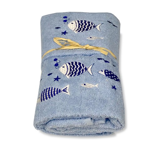 JUEGO DE TOALLAS DE MAR CON FONDO AZUL