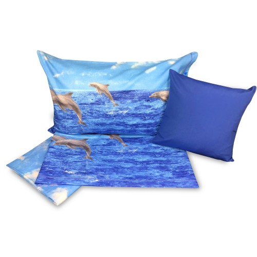 BETTWÄSCHE-SET NATUR MEERDELFINE