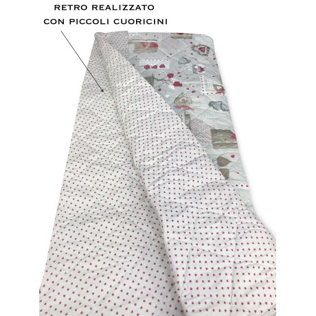 Heart-quilted cotton bedspread
