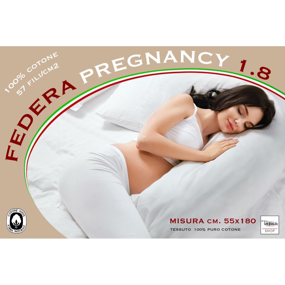 Federa per Cuscino Gravidanza 55x180 cm in Puro Cotone Tinta Unita con Patella Pregnancy 1.8 - Solo Rivestimento, Made in Italy