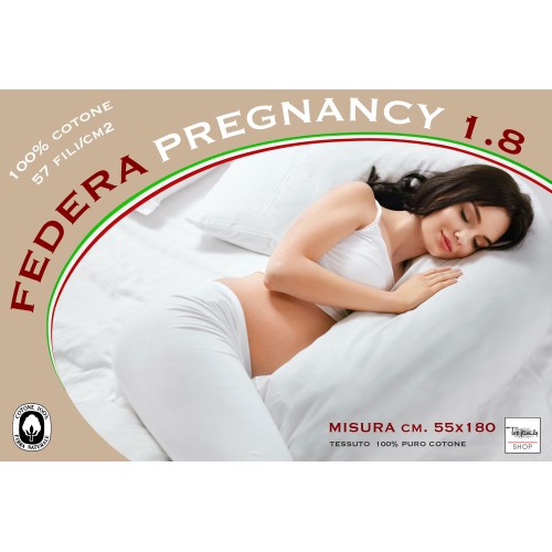 Pregnancy Pillow Cover 55x180 cm in Pure Cotton Solid Color with Pregnancy 1.8 Flapper - Cover Only, Made in Italy