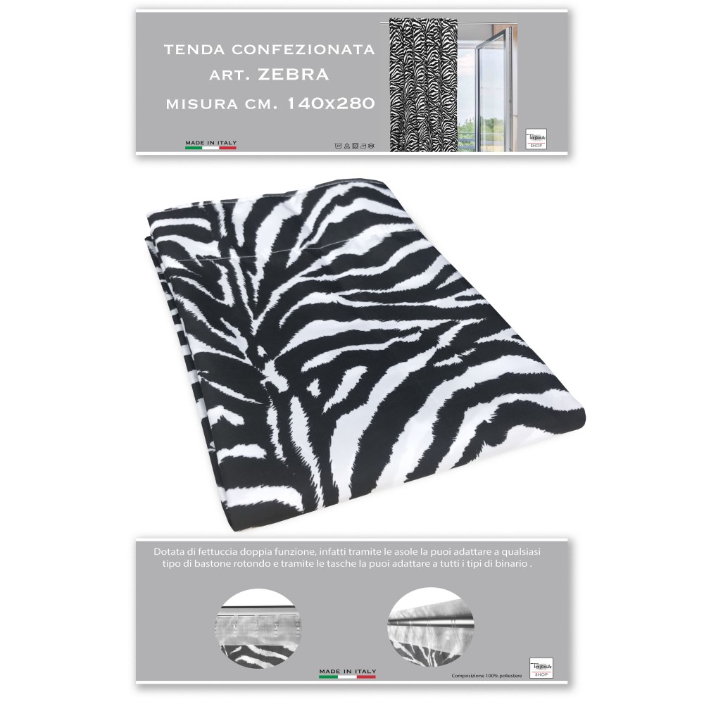 ZEBRA ZEBRA CURTAIN WHITE BLACK CM. 140X280 MADE IN ITALY