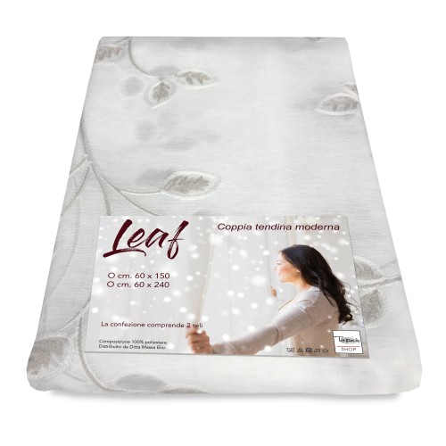COPPIA tendina VETRO LEAF ricamata BEIGE