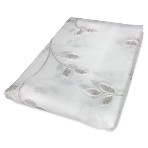 PAIRE DE RIDEAU DE VERRE FEUILLE BRODÉ BEIGE