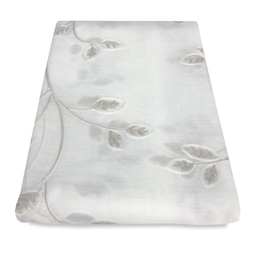 PAIR OF BEIGE EMBROIDERED LEAF GLASS CURTAIN