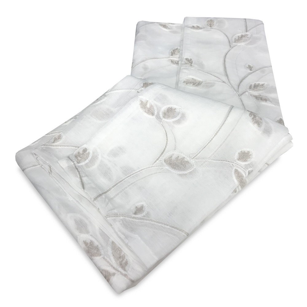 PAIRE DE RIDEAU DE VERRE FEUILLE BRODÉ BEIGE