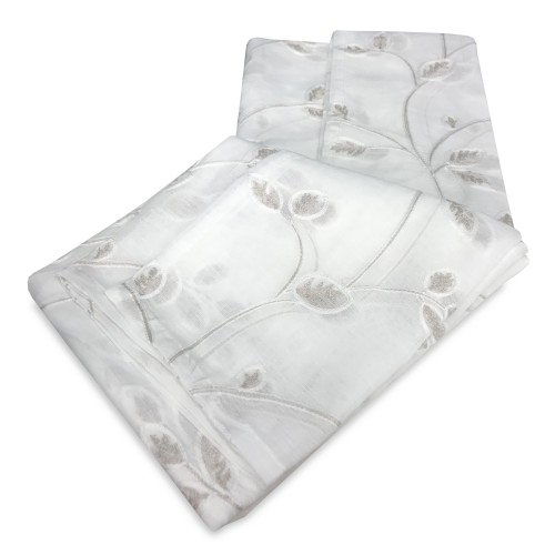 COPPIA tendina VETRO LEAF ricamata BEIGE