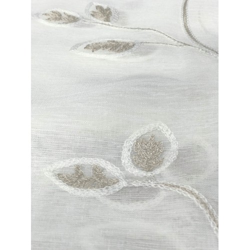 PAIR OF BEIGE EMBROIDERED LEAF GLASS CURTAIN