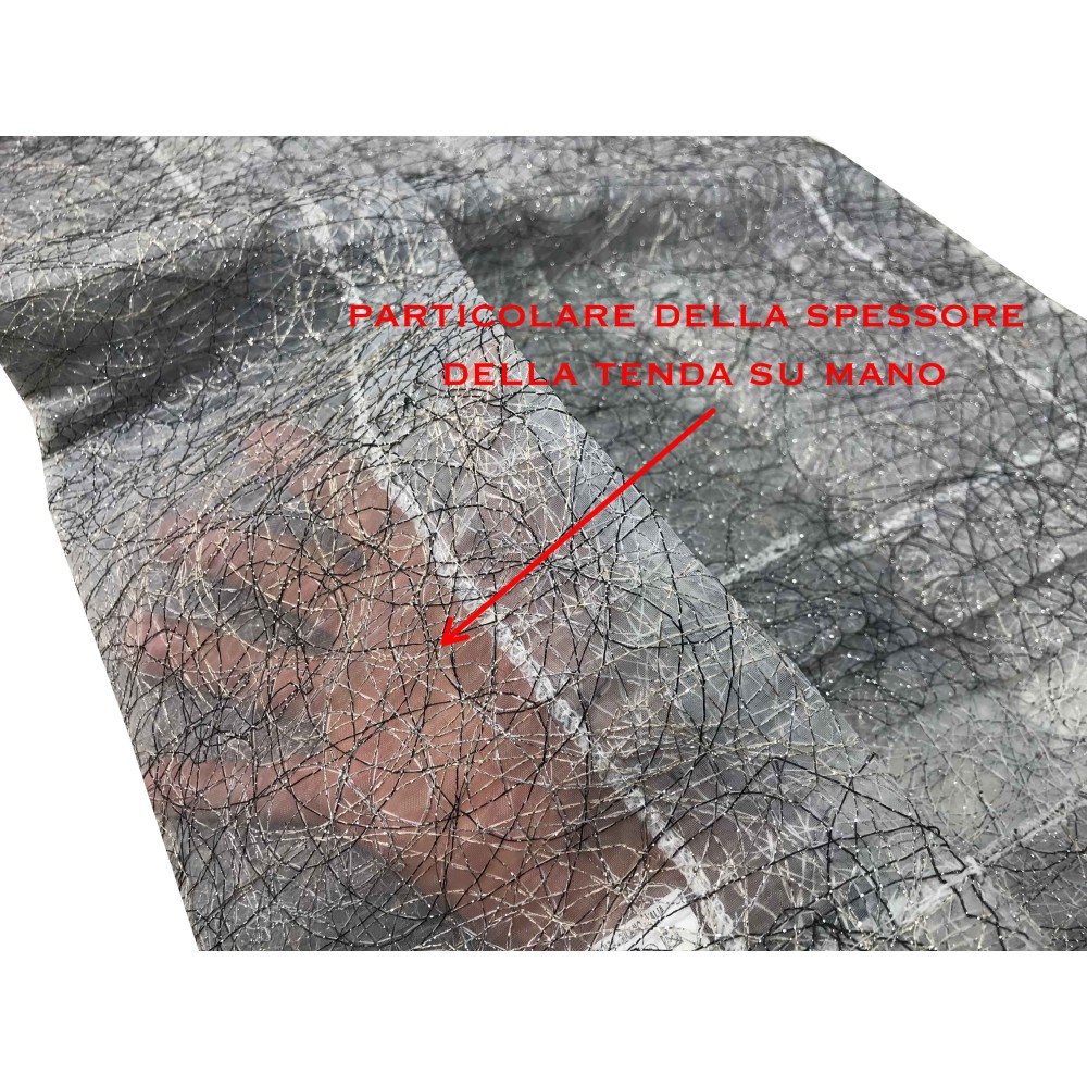 PAIRE DE RIDEAUX EN VERRE FÉES GRIS ARGENT ORGANZA D'UN MILLIER DE FILS