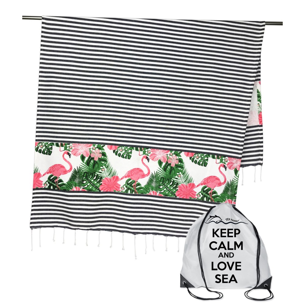 FOUTA FLAMINGO GESTREIFTES STRANDTUCH GROSS CM.100X200 mit Rucksack Strand KEEP CALM FENROS FOUTA FLAMINGO GESTREIFTES STRANDTUCH GROSS CM.100X200 mit Rucksack Strand KEEP CALM FENROS