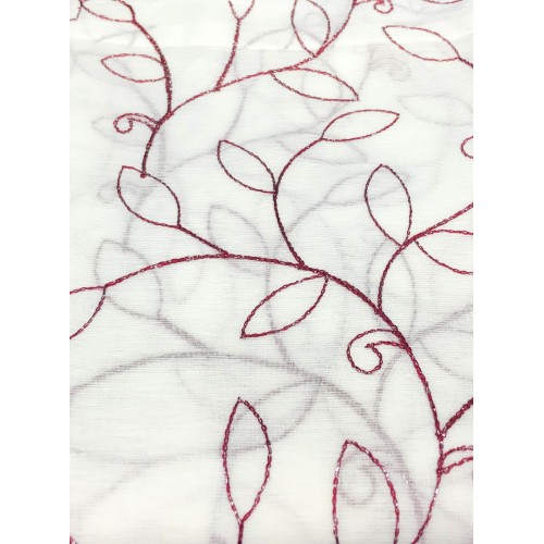 PAIR OF CURTAIN NOEMI MODERN EMBROIDERY WITH BURGUNDY LEAF