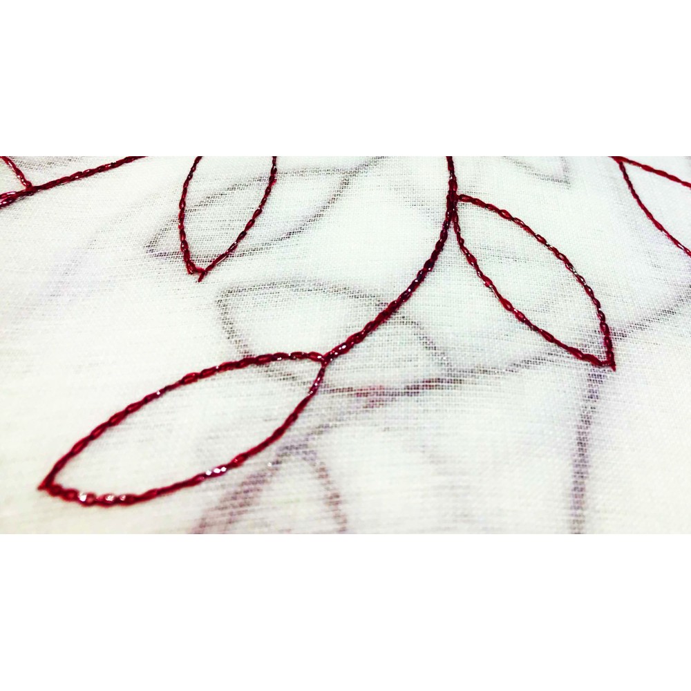 PAAR VORHÄNGE NOEMI MODERNE STICKEREI MIT BURGUNDERROTEM BLATT