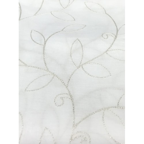 PAIR OF CURTAIN NOEMI MODERN EMBROIDERY WITH WHITE LEAF