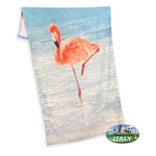 SERVIETTE DE PLAGE IMPRIMÉE EN ÉPONGE GRANDE TAILLE 80 x 160 CM FLAMAND ROSE À LA MER