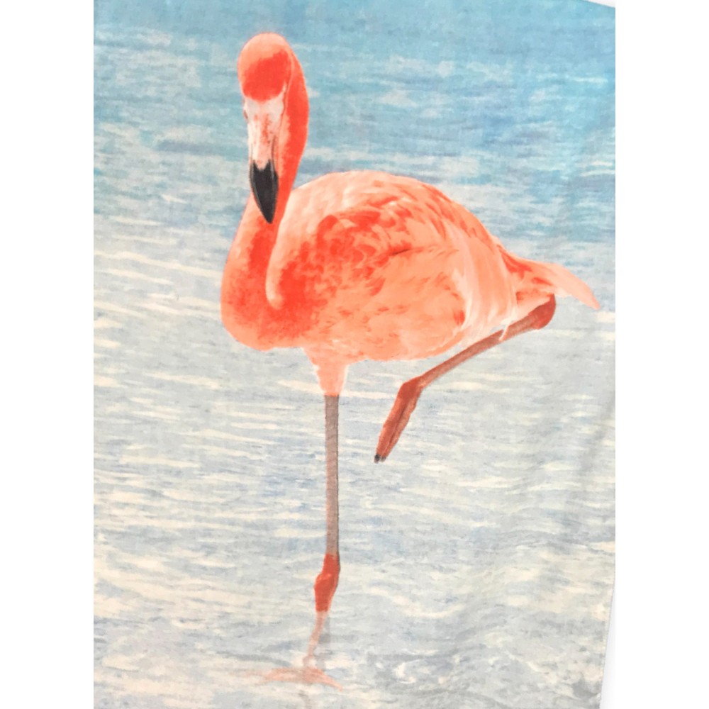FOTOGRAFISCHES STRANDTUCH MIT SCHWAMM GROSS FORMAT CM.80x160 FLAMINGO AM MEER
