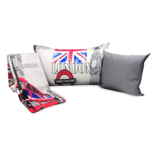 FUNDA NÓRDICA LONDON ENGLISH CABIN BIG BEN UNDERGROUND completa con fundas de almohada y muebles de cojín