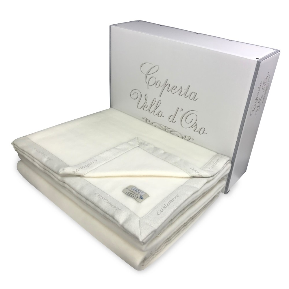 KASHMIR MERINO WINTER WOLLE DECKE DOPPELT 2 QUADRATE CREME