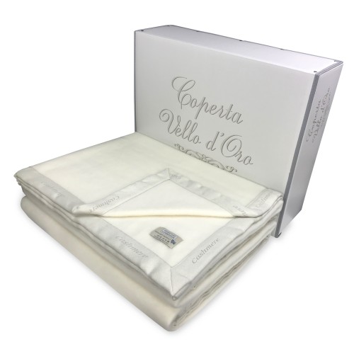 KASHMIR MERINO WINTER WOOL BLANKET DOUBLE 2 SQUARES CREAM